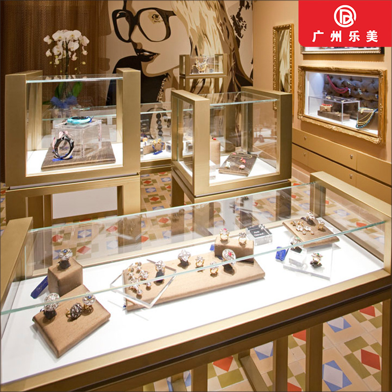商场珠宝店不锈钢钢化玻璃首饰展示店整店装修翡翠玉石橱窗展示柜