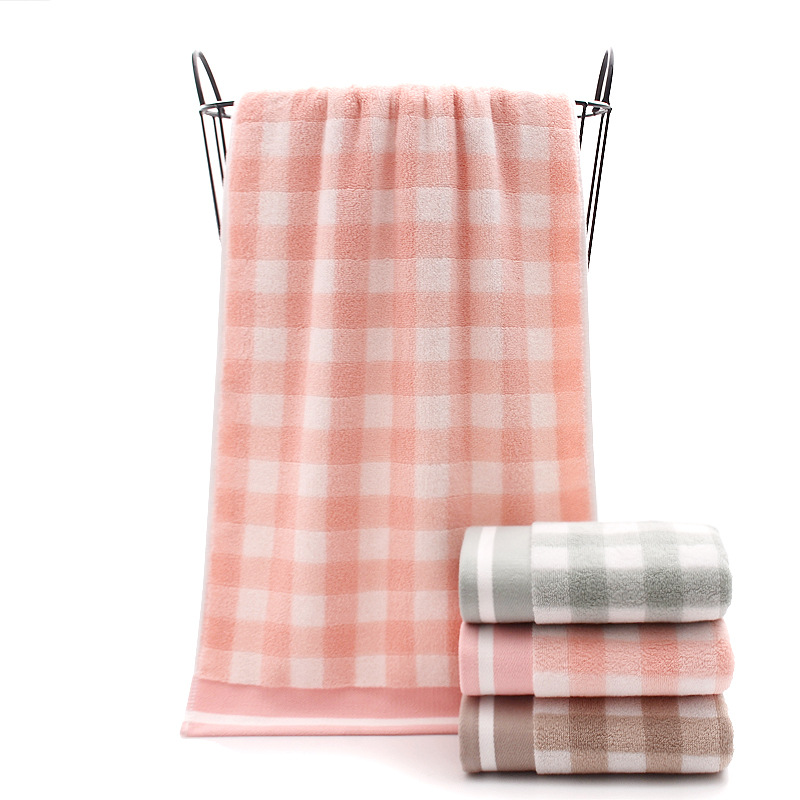 Serviette de toilette en coton à carreaux épais (120 g), douce et absorbante, avec logo personnalisé. Idéale comme cadeau._voghion.com