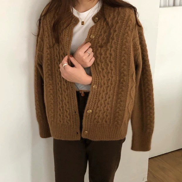 Кардиган женский из кашемира, толстая Wool Blend, осенние сплошные цвета