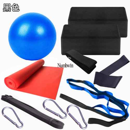 Yoga brick 11-piece set 25cm yoga ball latex pull towel stretch belt 2080 resistance ring 10 hole daisy rope yoga