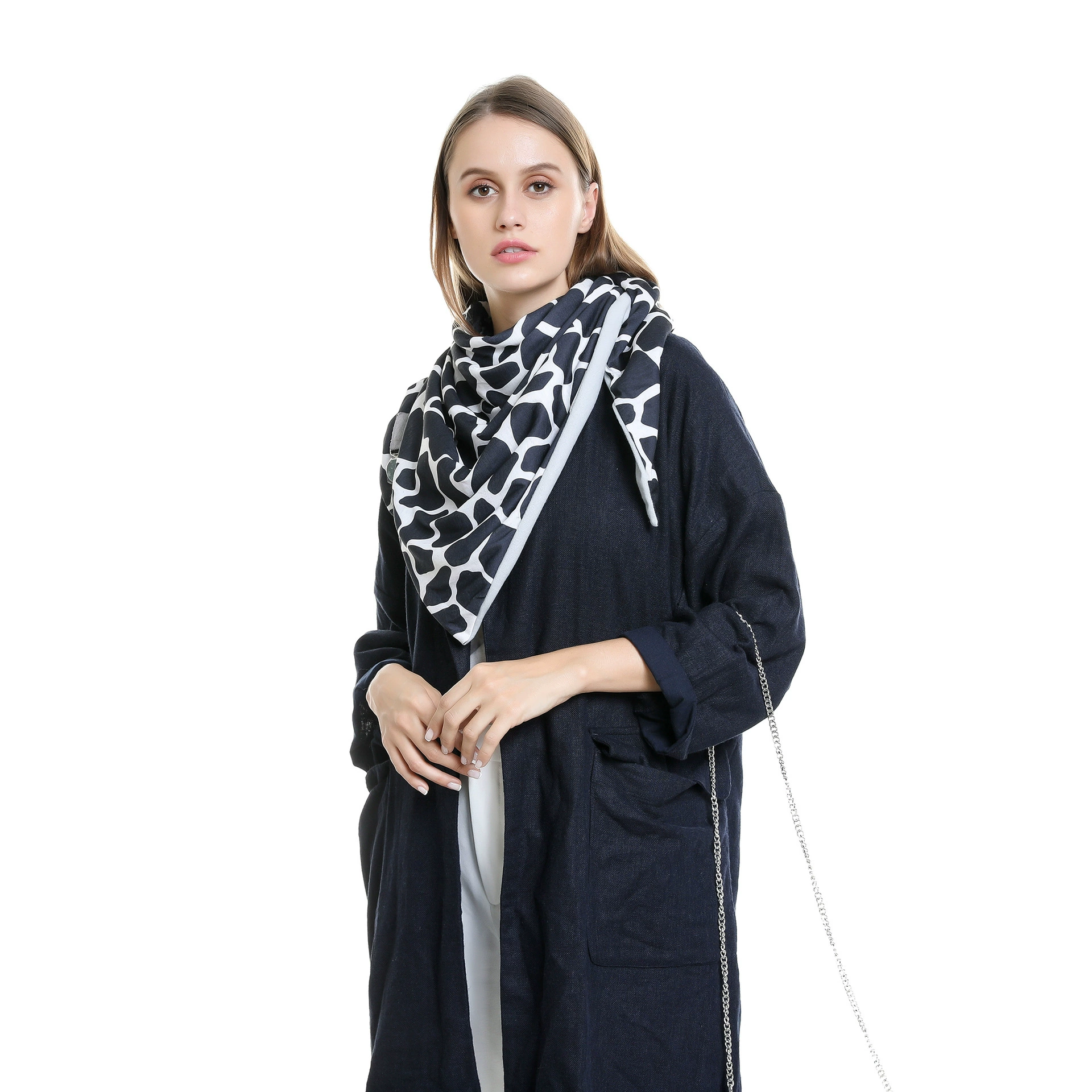 Шарф из акрила 150×75 см, легкая модная накидка, черный в клетку "houndstooth"