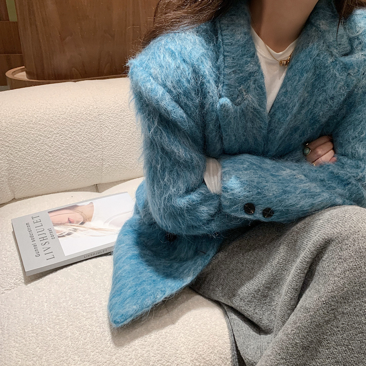 2020冬季新款 时髦宽松加厚皮草毛毛西装外套女|ru