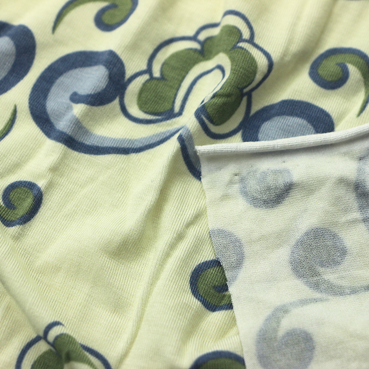 印花竹纤维汗布内衣面料针织纬编竹纤维氨纶弹力活性印花单面汗布