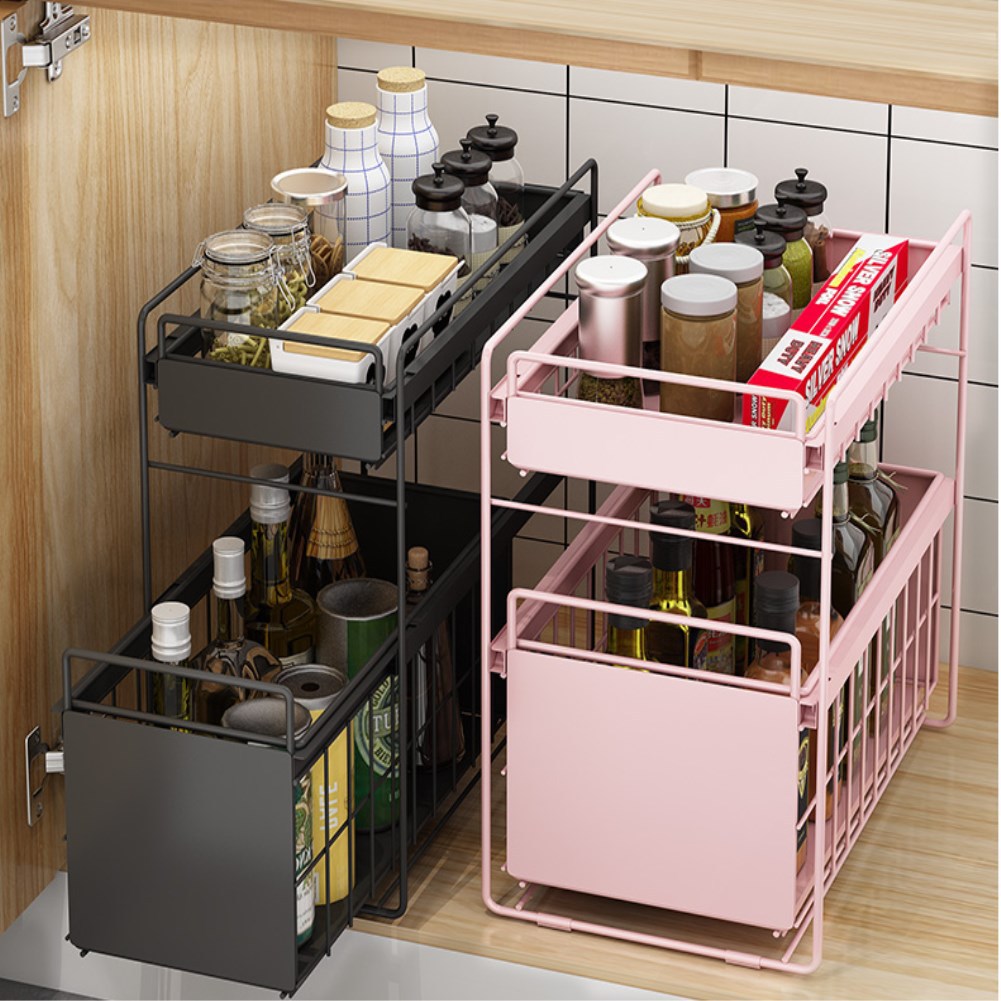 厨房下水槽置物架厨柜下用品抽屉整理落地抽拉式调料储物收纳架子