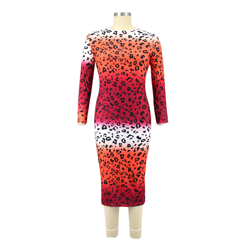 Crek Neck Leopard Print Lady Slim Dress Women Wholesale