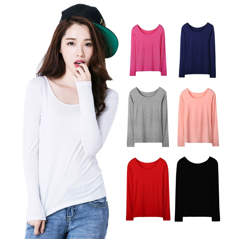 2025 Весна и осень Модальная нижняя рубашка Женская футболка большого размера с длинным рукавом Женская осенняя одежда с круглым вырезом easiest for match Тонкий топ