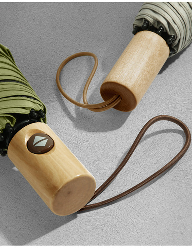 Small fresh wooden handle three-fold sunny umbrella solid color vinyl sun umbrella sun protection sun protection folding advertising umbrella