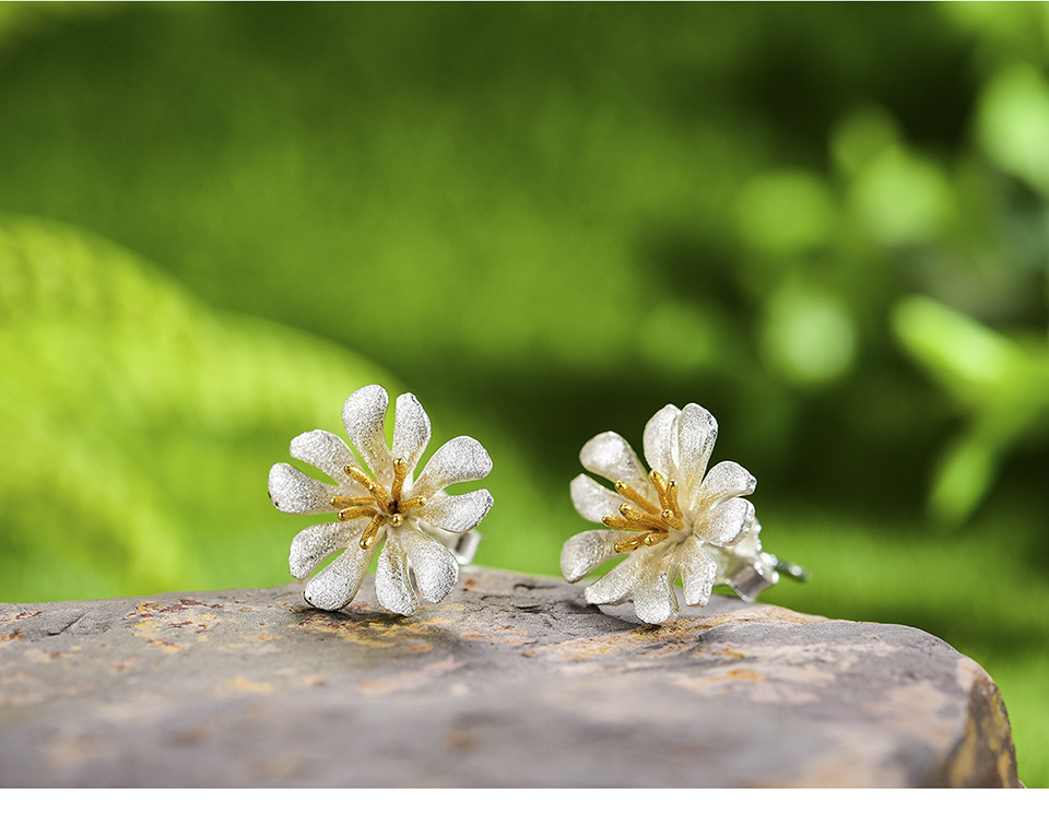 Stone-Free Inlay Material Ear Studs Classification 1 Pair Elegant Basic Flower Plating Sterling Silver Ear Studs