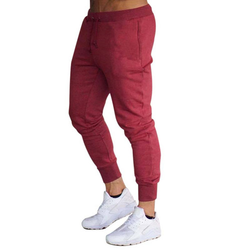 Men's Athletic Joggers Leisure Running Ankle Pants Elastic Fitness Solid Color