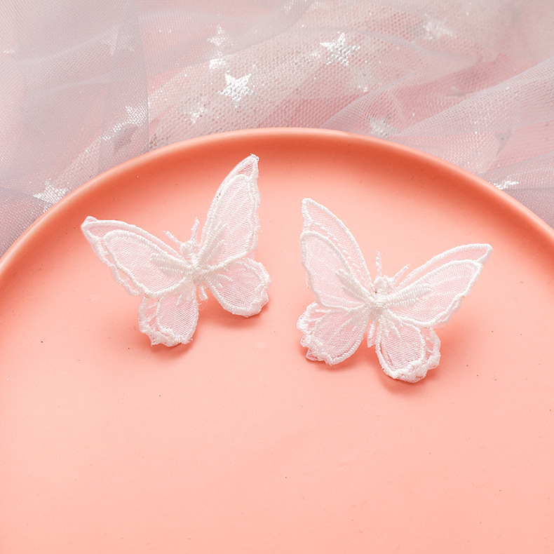Lightweight Butterfly Double-layer Butterfly Three-dimensional Embroidery Color Butterfly Earrings 925 Silver Needle Earrings Wholesale Nihaojewelry display picture 10