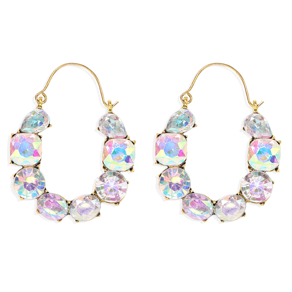 Colored Diamond Inlaid U-shaped Hollow Alloy Exaggerated Earrings Wholesale display picture 8