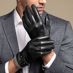Genuine leather gloves for men in autumn and winter plus velvet for warmth and thickening for driving and riding business gifts first-layer sheepskin gloves