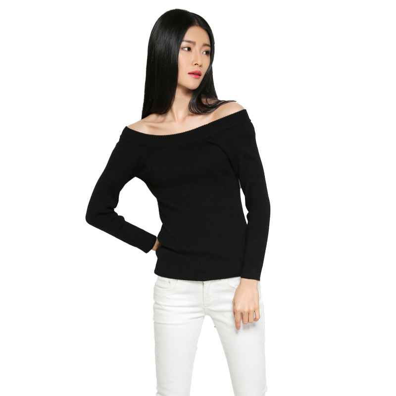 Korean Edition Autumn and winter new pattern Word collar sweater Self cultivation Primer Sweater jacket Solid Internal lap 1152 One generation