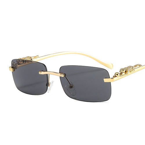 Cheetah Decorated Frameless Square Sunglasses Colored Men's and Women's Retro Leopard Head Metal Sunglasses Cross-Border Wholesale 2572