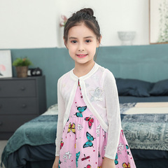Linen Girl Knit Cardigan Thin Outerwear Children Sun Protection Air Conditioning Shirt for Middle Children Scarf Summer One Piece Drop Shipping