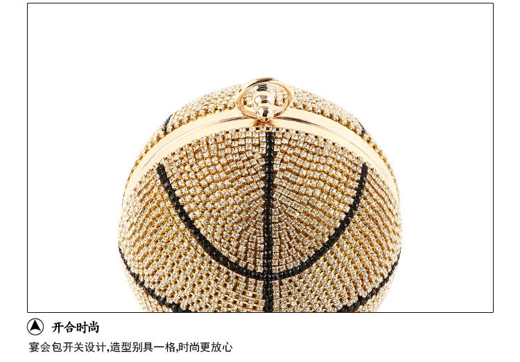 Creative Basketball Dinner Bag Handmade Diamond Evening Bag Spherical Clutch display picture 7