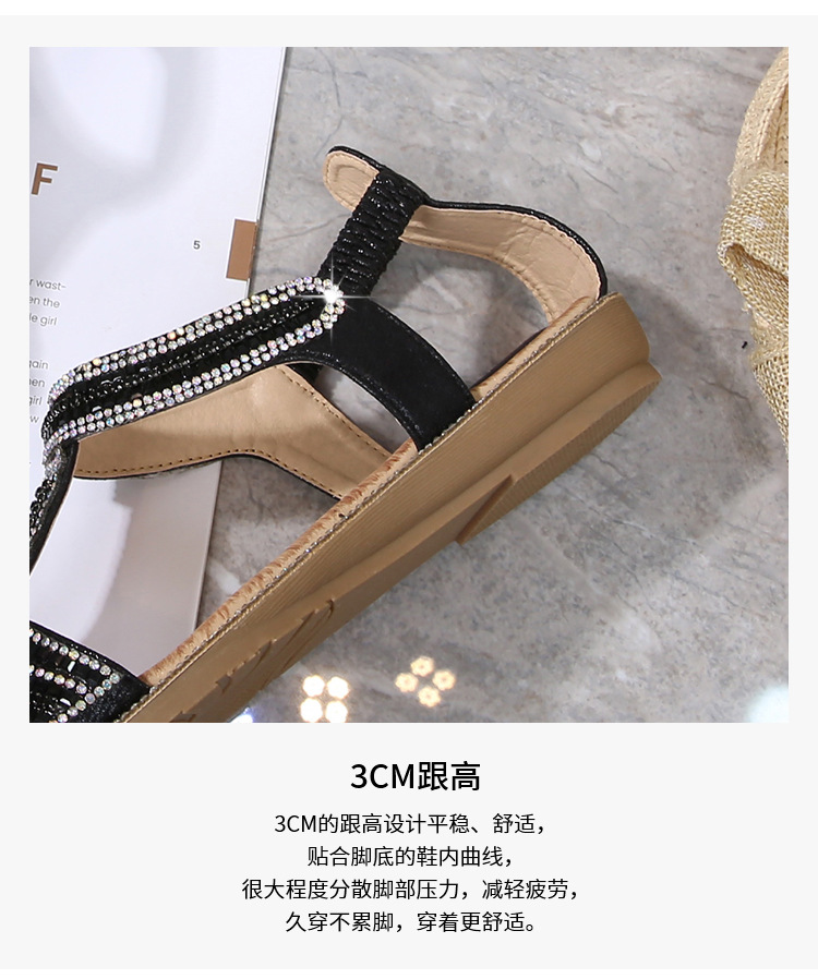 2025 New cross-border sandals Bohemian-style women's shoes summer hollowed-out flat diamond sandals Womanshoes undefined