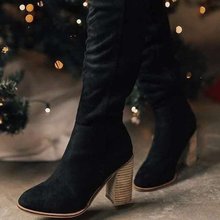 過膝靴女2020秋冬新款粗跟高跟小個子顯瘦絨面靴女側拉鏈長筒靴子