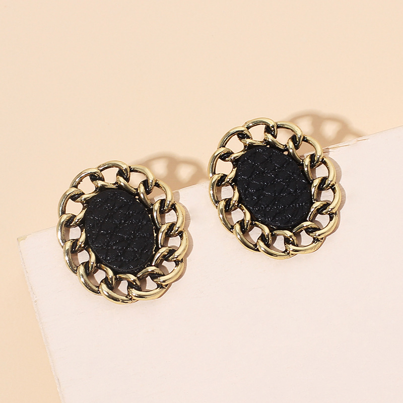 New Retro Leather Flower Earrings display picture 4