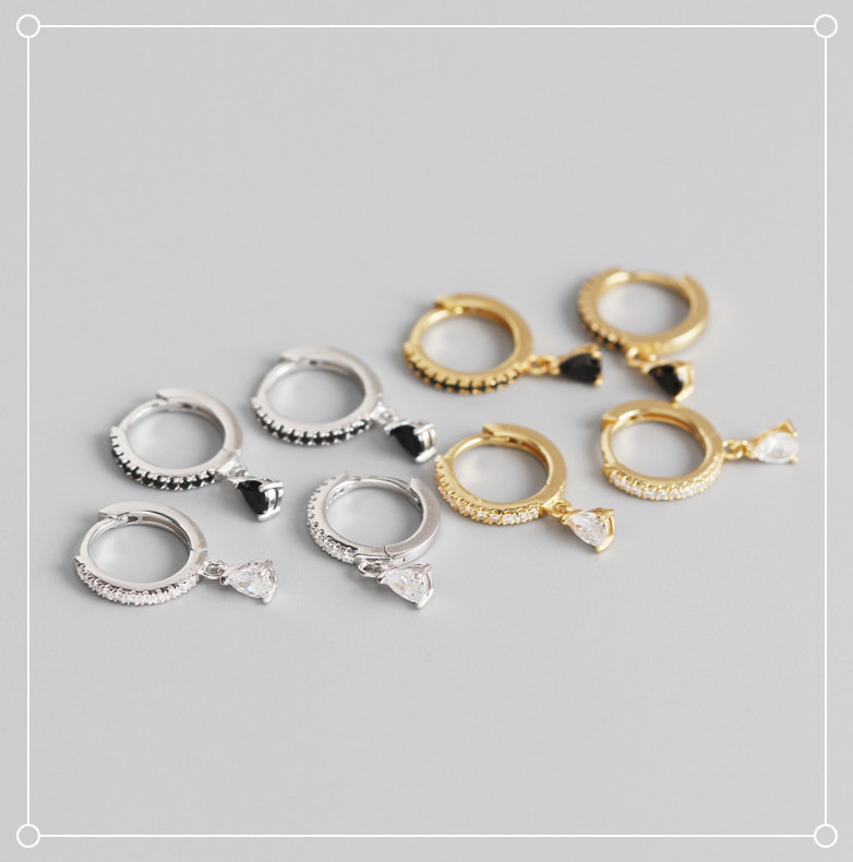 S925 sterling silver geometric water drop diamond ear buckle wholesale Nihaojewelry