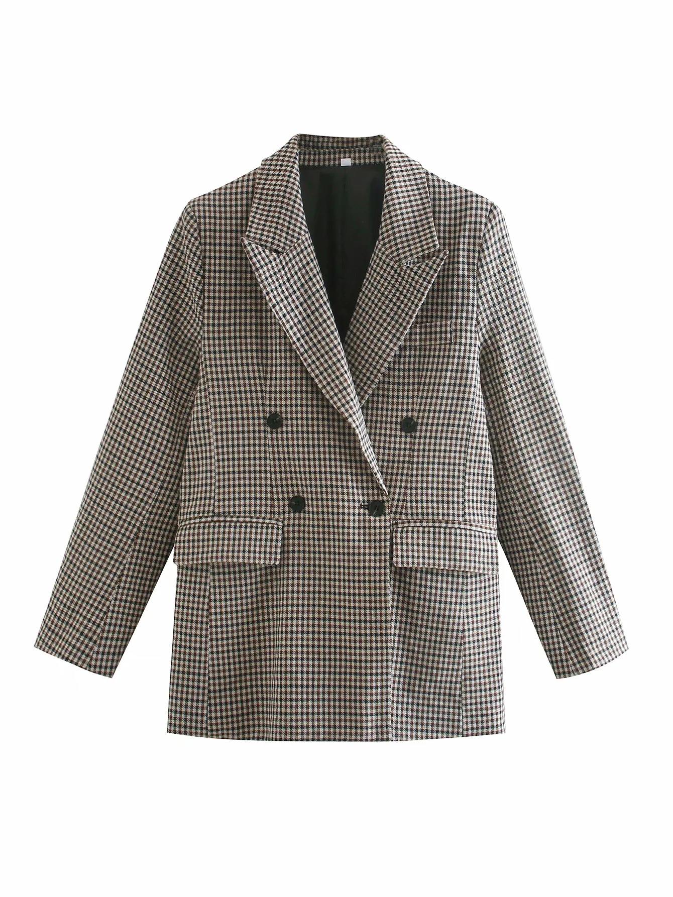 temperament double-breasted loose houndstooth suit jacket NSAC14612