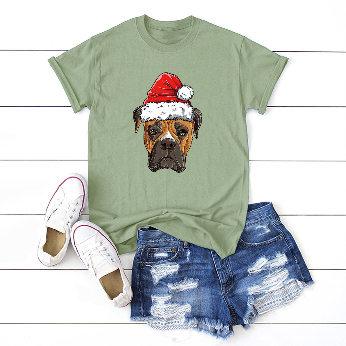 camiseta de manga corta top femenino Perrito Feliz Navidad NSSN4166