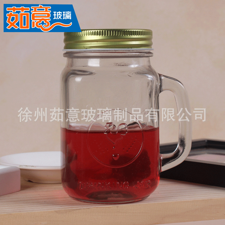 厂家供应公鸡杯带盖玻璃果汁瓶创意带吸管梅森杯透明饮料瓶梅森罐