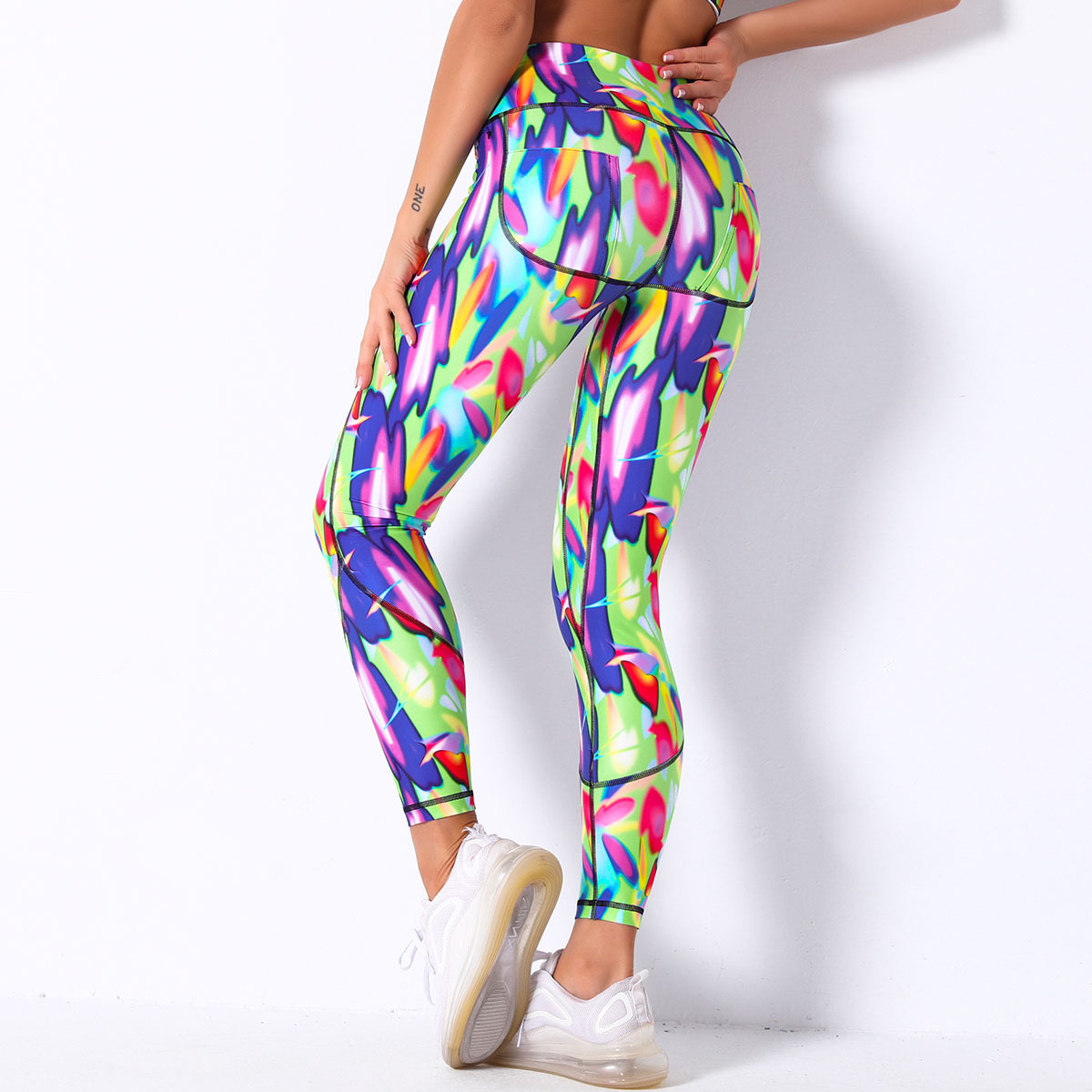 Breathable quick-drying printed high waist tight elastic yoga pants NSNS11062