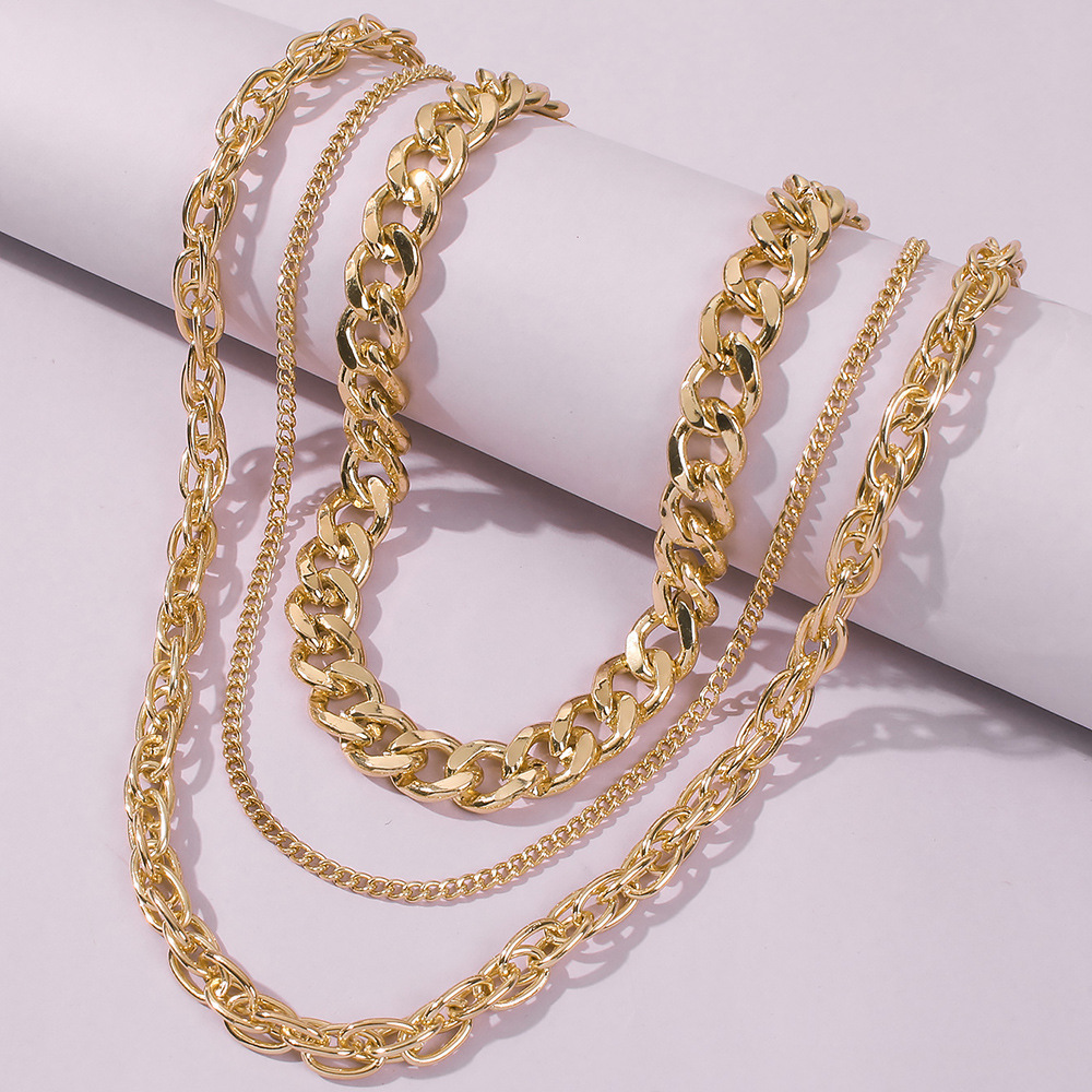 New Punk Style Simple  Metal Texture Multilayer Thick Chain Necklace display picture 6