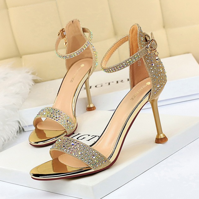 Sexy summer high-heeled women’s stiletto high-heeled open toe Rhinestone with sandals