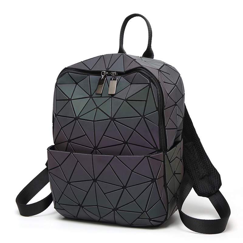 Instagram recommends Korean laser luminous diamond grid students, boys and girls, chameleon backpack, geometric bag_voghion.com