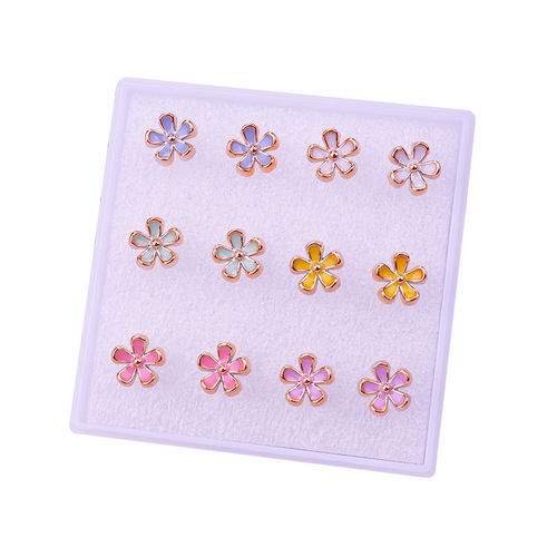Floral Plum Blossom Earrings Set for Women, Street Vendor Decorative Earrings, Wholesale Plastic Resin Small Flowers