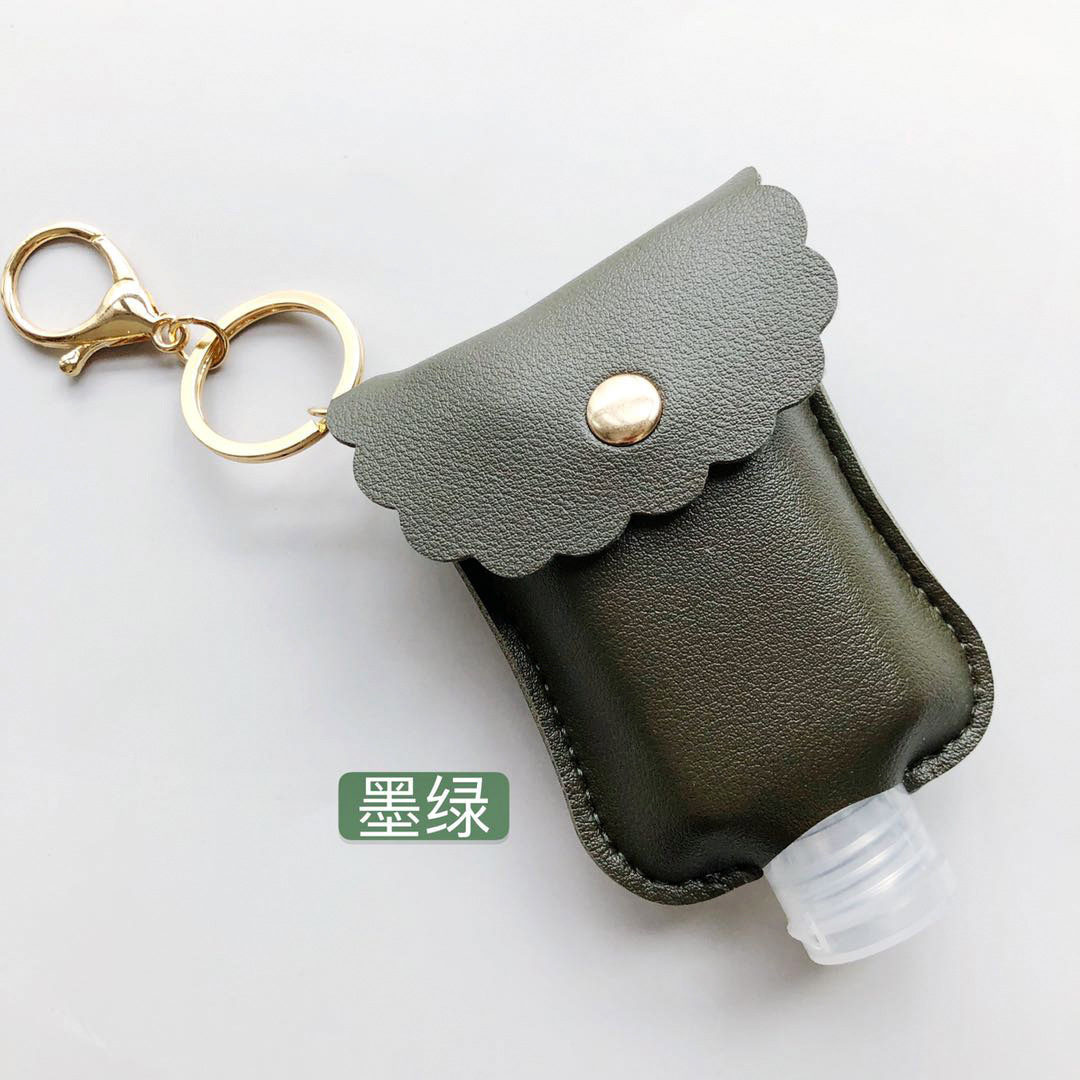 En stock mano desinfectante libre botella de cuero caso estudiante mochila desinfectante llavero colgante de cuero caso 60ml desinfectante de manos botella