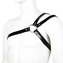 sm情趣用品道具男用黑色三条单肩皮革束缚胸衣另类情趣表演表演服