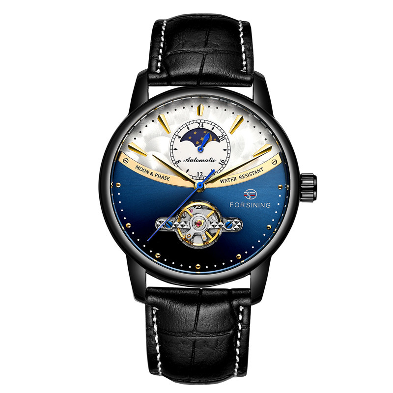 Forsining Fusini 8179 cinturón hombres de negocios reloj mecánico automático transparente inferior hueco reloj hombres