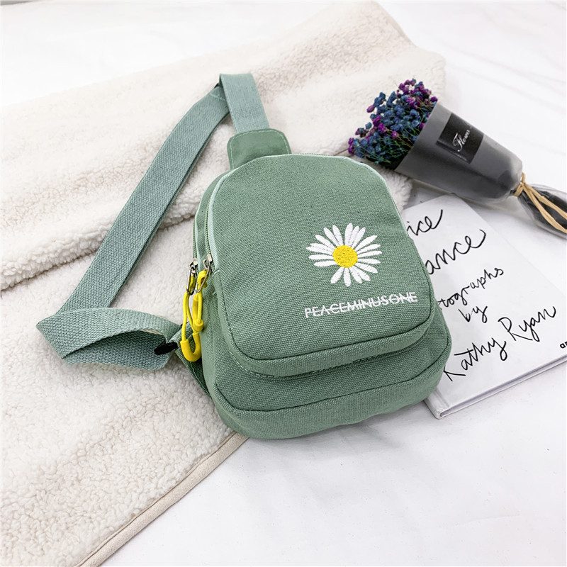 Bolso de lona para mujer estilo fresco y artístico con bordado de margarita, bandolera tipo pecho, moda INS