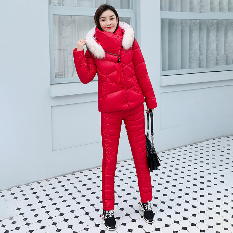 Women's Clothing Winter New Thickened Cotton Cotton Coat Women's Suit Large Fur Collar Two piece Cotton Coat Women's Ski Suit_voghion.com
