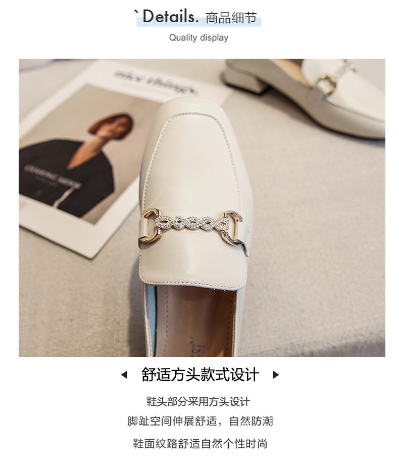 Giày lười nữ mũi vuông gót vuông 3–5 cm kiểu Anh, da sợi mảnh, form rộng size lớn — Màu mơ, Màu đen chi tiết 9