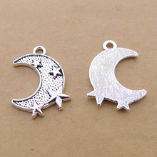 LY2789 星星月亮 150个/包 1.2克 22x16mm 古银色合金饰品配件