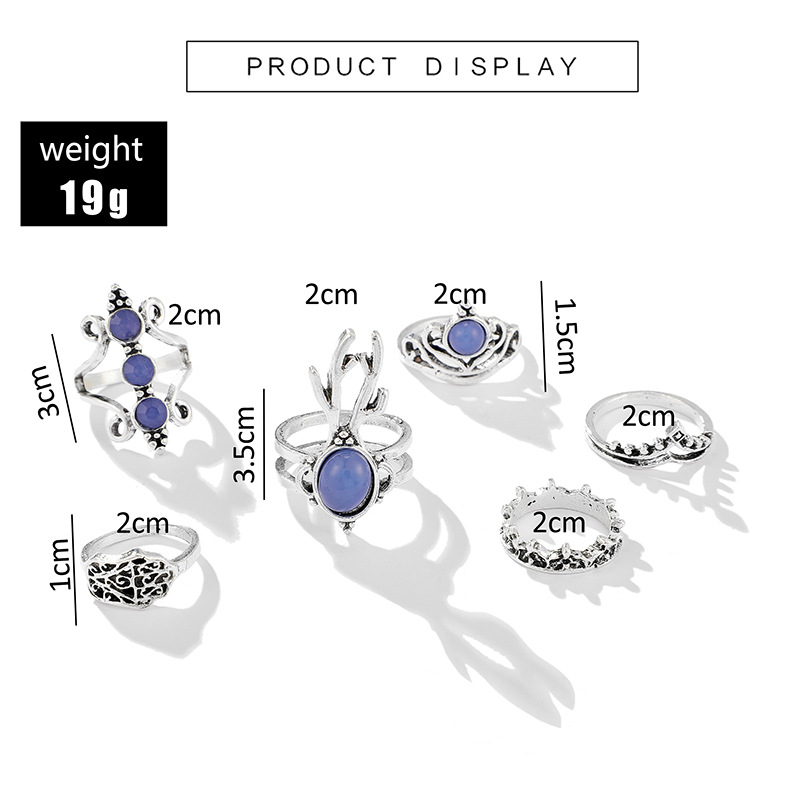 Neuer Ring Persönlichkeit Einfacher Elch Palmen Ring 6-teiliges Kombination Sset Gelenk Ring Weiblich display picture 1