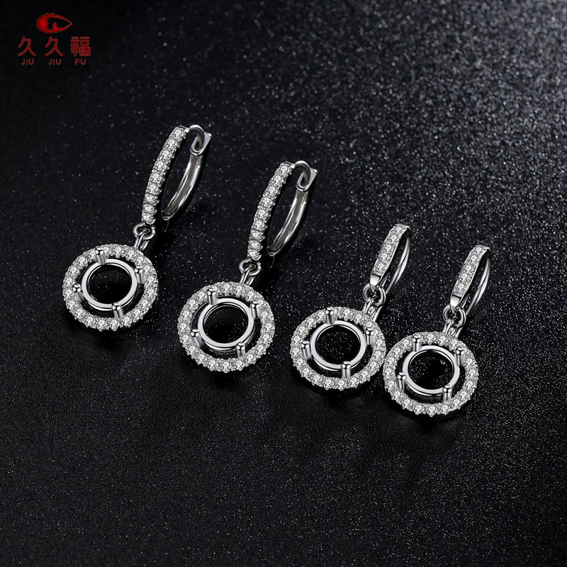 925 чистое серебро и корейская версия круглой сумки серьги четыре зацепа Mozang камень пустое ушное крючок серьги серебряные изделия производителя