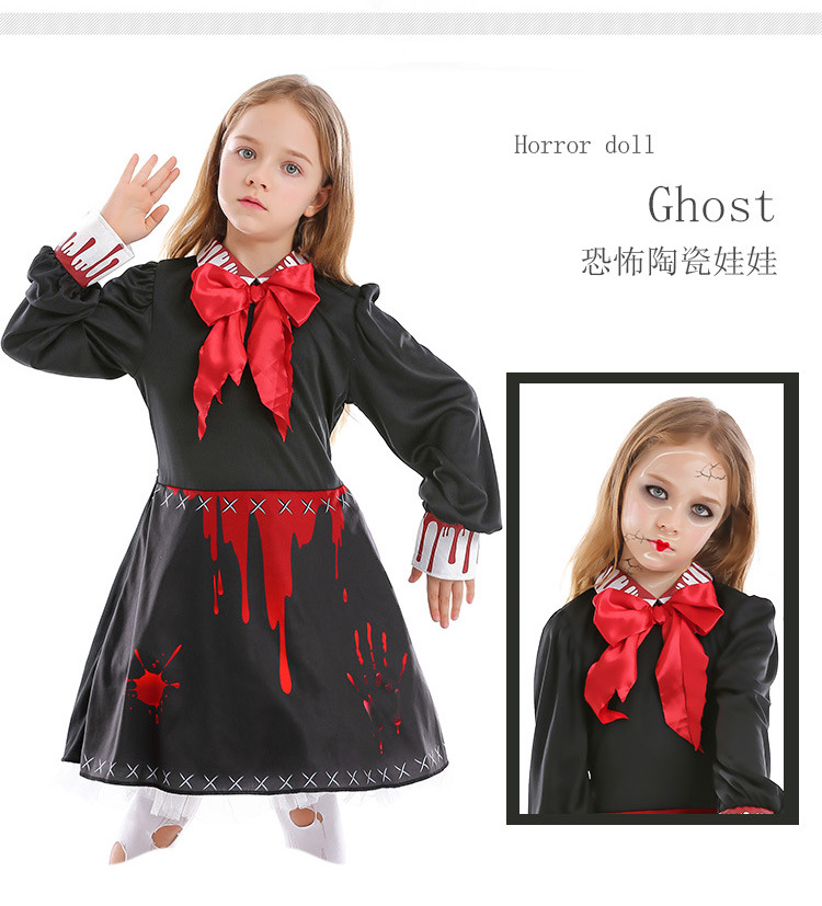 Halloween Party Horror Cursed Doll Children's Print Dress Wholesale Nihaojewelry display picture 2