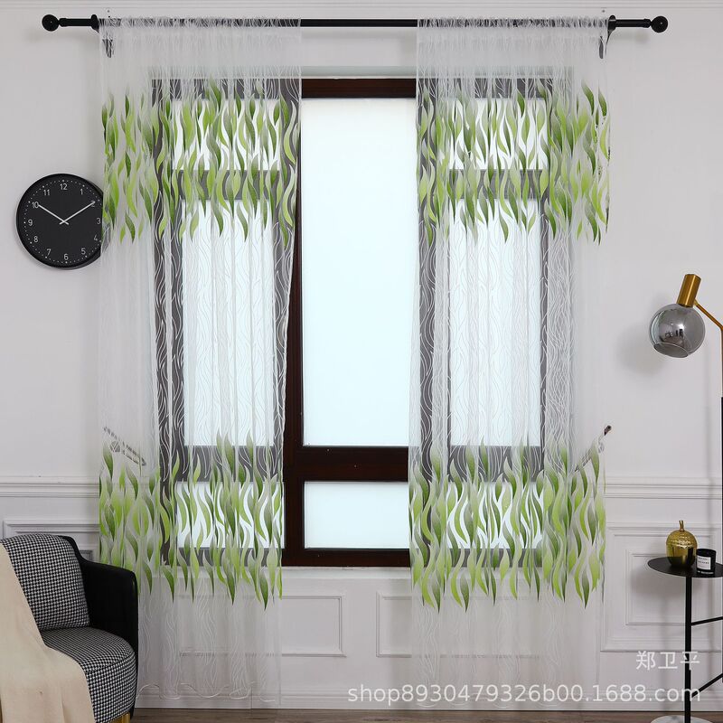 Factory supply willow leaf curtain offset leaf window screen transparent printing gauze balcony cross-border AliExpress wholesale Factory supply willow leaf curtain offset leaf window screen transparent printing gauze balcony cross-border AliExpress wholesale