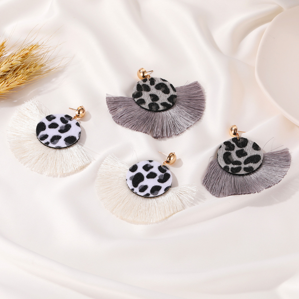 Bohemian retro leopard print tassel earrings