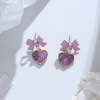 Cute small fresh matte earrings with bow heart shaped, silver 925 sample, bright catchy style, Japanese and Korean