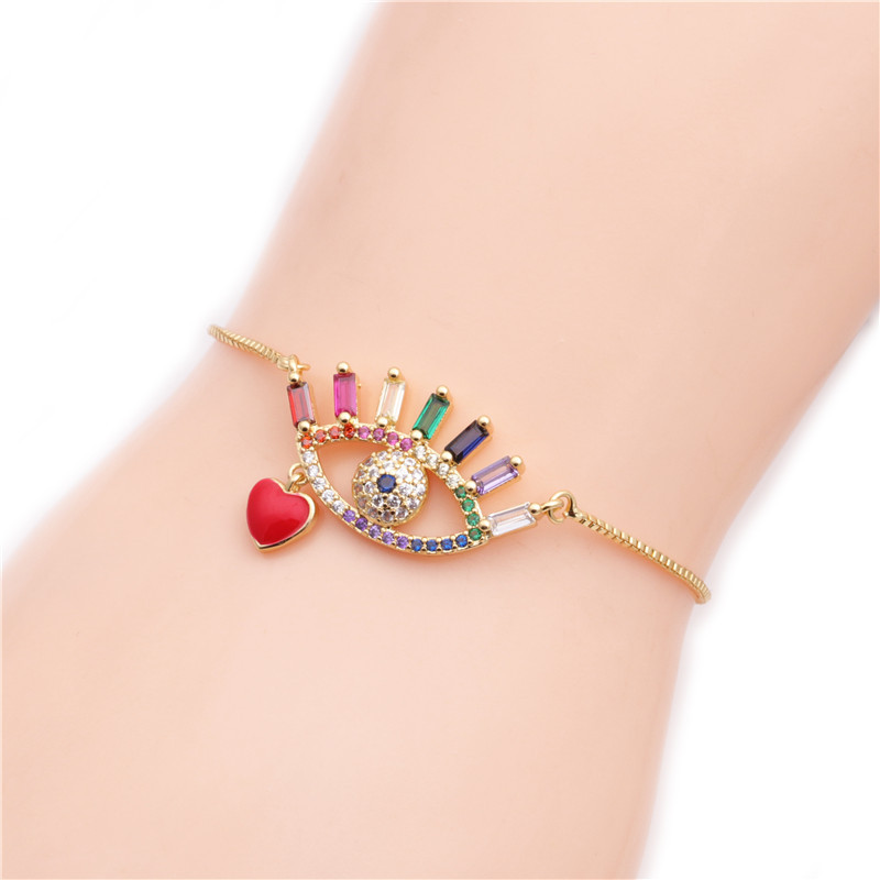 Jewelry Copper Micro-set Zirconium Heart-shaped Demon Eyes Adjustable Bracelet Gift Wholesale Nihaojewelry display picture 3