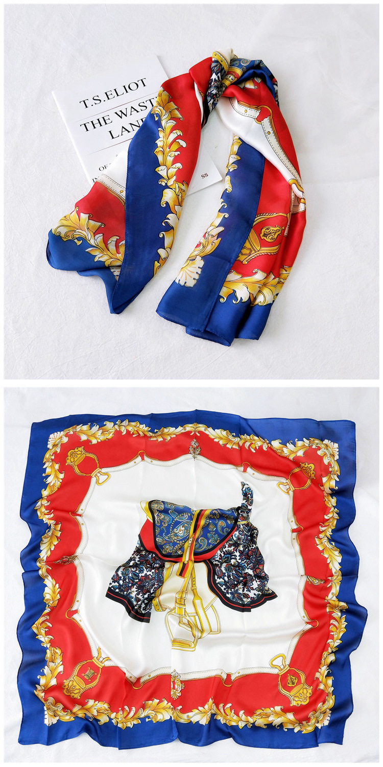 Satin Material Women's Sweet Color Block Satin Printing Silk Scarves