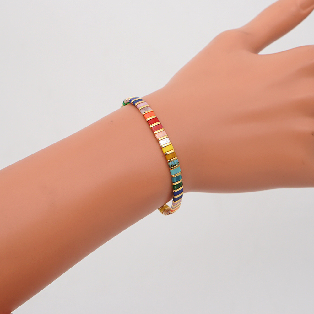 100g Weight No Inlaid Inlay Material Bracelets Classification Anniversary, Business Occasion Square Pattern Women'S Gender Knitting Design Fashion Style Wholesale Jewelry Simple Ethnic Style Colorfule Beaded Bracelet Nihaojewelry 无