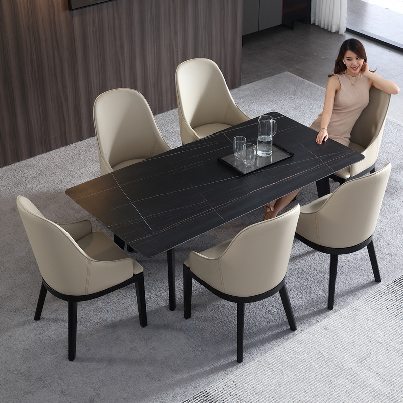 2022 Placa de roca nórdica mesa de comedor hogar pequeño apartamento italiano luz lujo comedor silla mesa de comedor de mármol rectangular