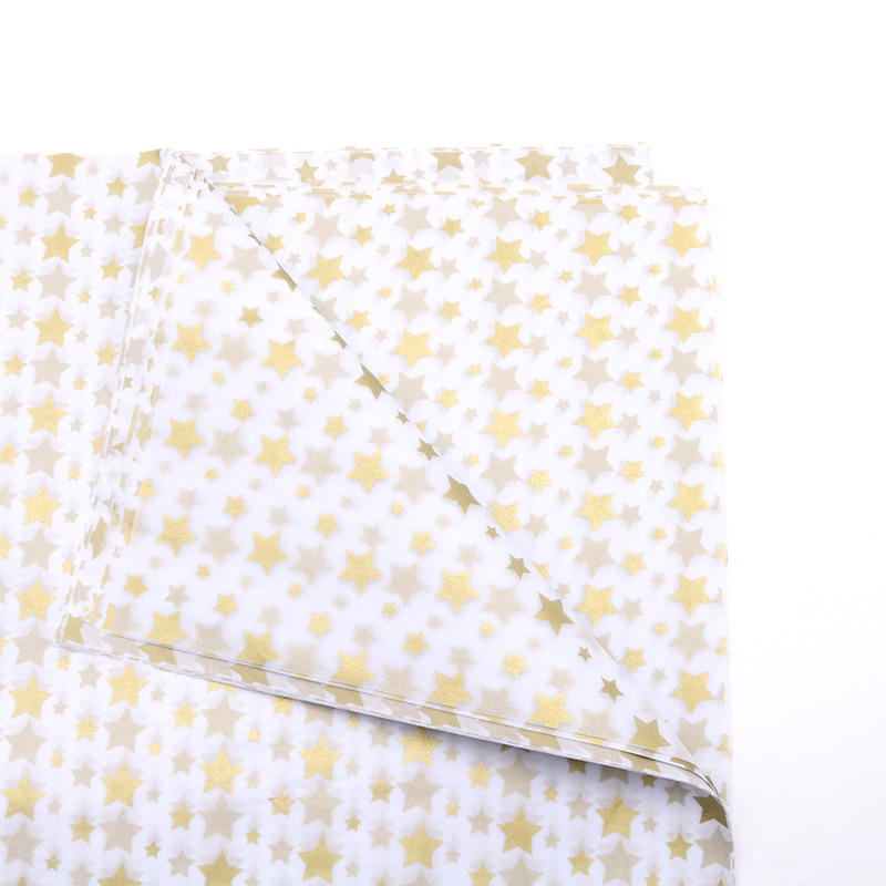 Suministro directo de fábrica 20 estrella de cinco puntas raya de lunares oro caliente y papel de copia de plata forro de regalo embalaje de papel de pera